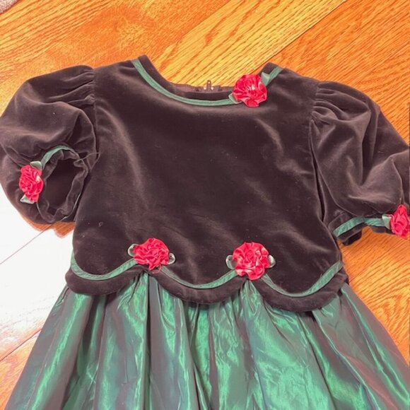 Vintage Sylvia Whyte Little Girls Holiday Velvet Moire Party Dress Rosette's 5 - Picture 2 of 8